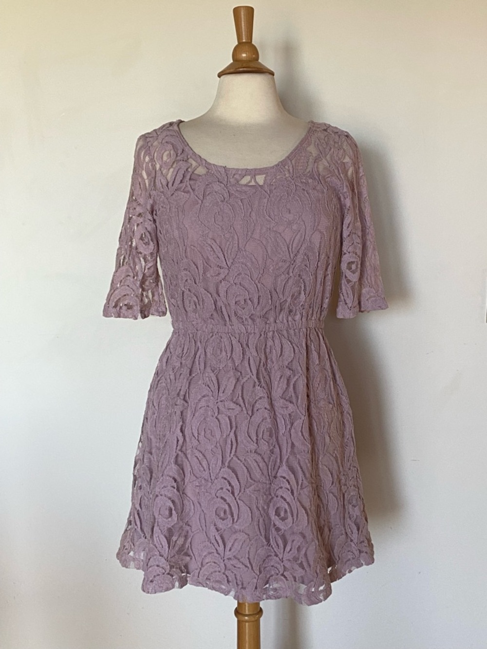 Lace Fit-and-Flare Dress in Dusty Mauve- Wet Seal Large